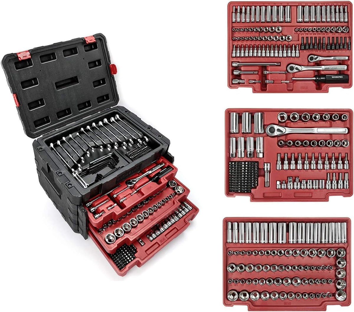 WORKPRO 450-piece mechanics tool set — complete case view 01