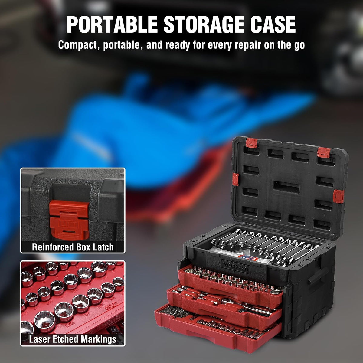 WORKPRO 450-piece mechanics tool set — storage case 03