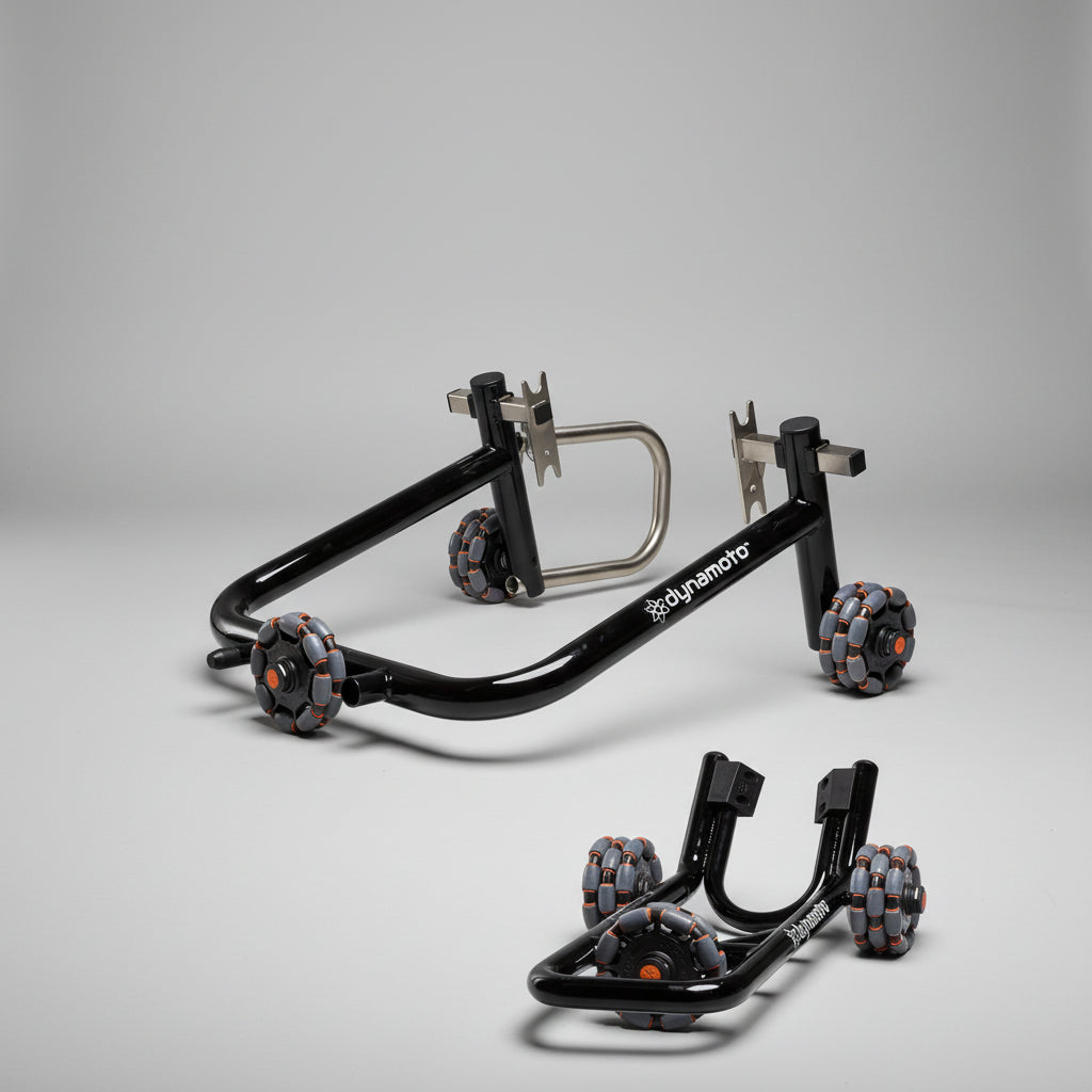 Multi-directional front and rear motorcycle stand set — Black product view