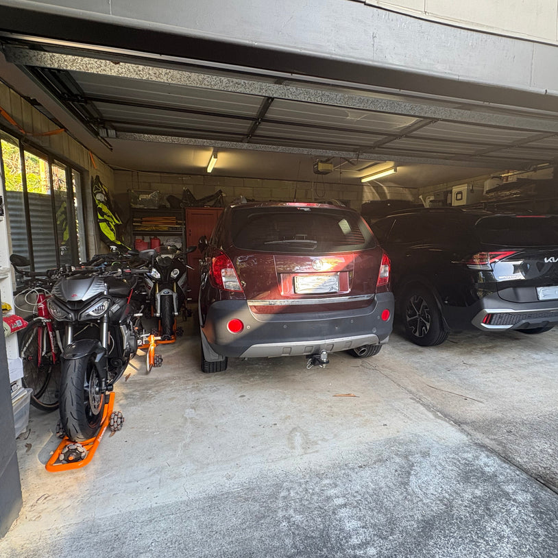 Multi-directional motorcycle stand set — garage use