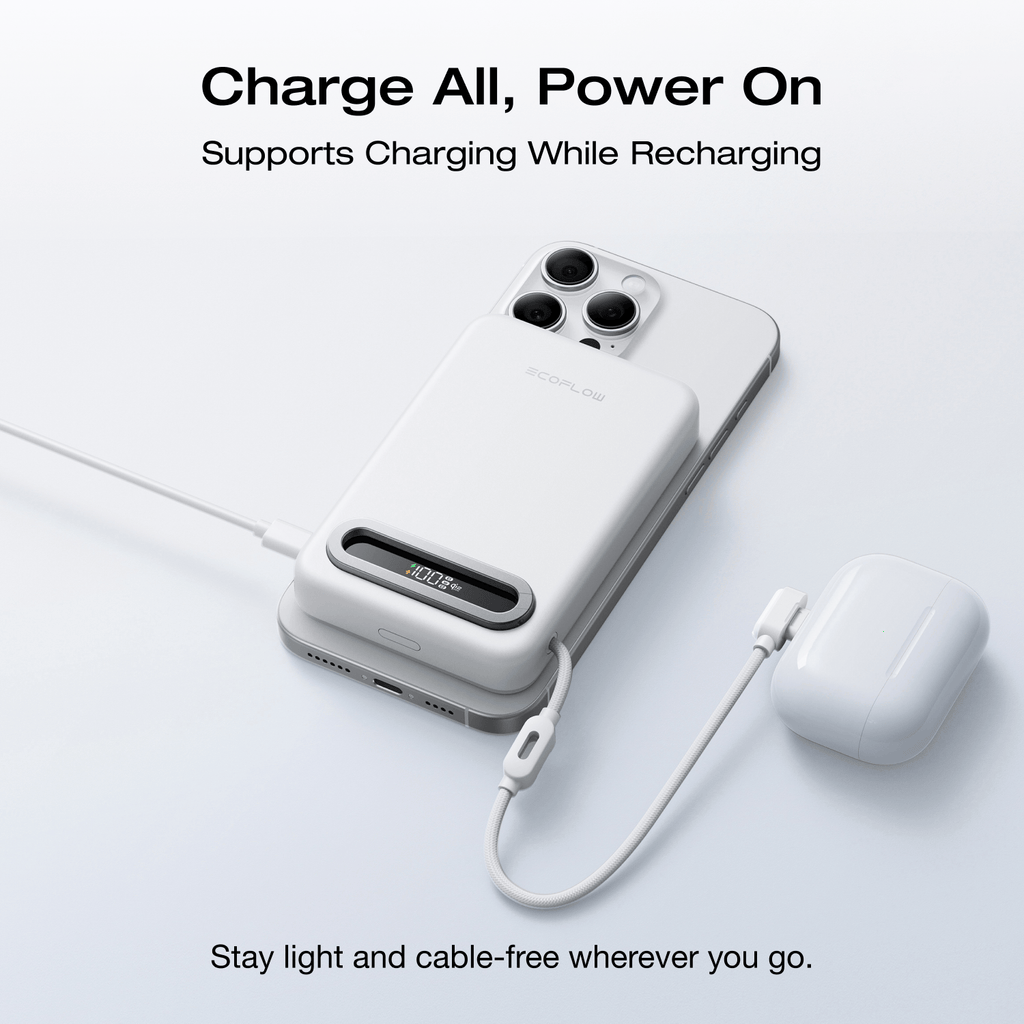 EcoFlow RAPID Mag Qi2.2 Magnetic Power Bank (10,000mAh, 25W, Built-in USB-C Cable)