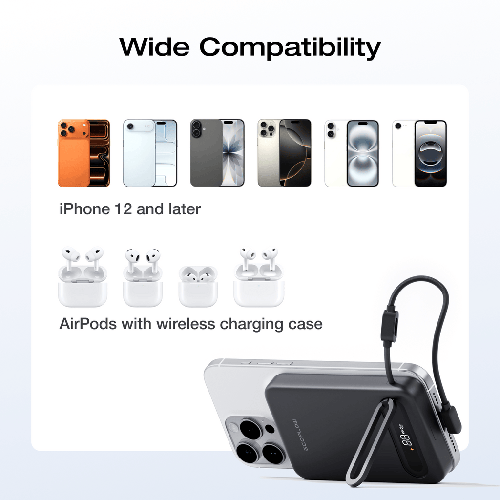 EcoFlow RAPID Mag Qi2.2 Magnetic Power Bank (10,000mAh, 25W, Built-in USB-C Cable)