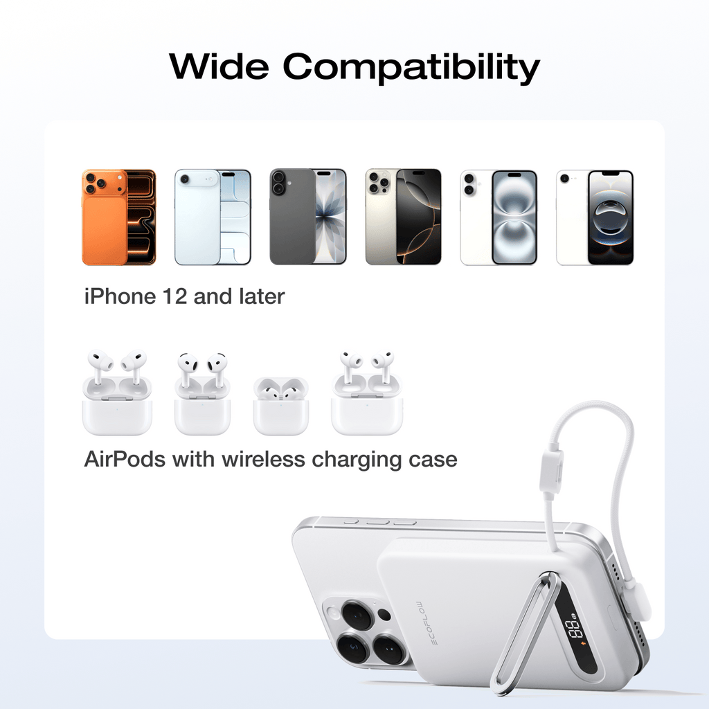 EcoFlow RAPID Mag Qi2.2 Magnetic Power Bank (10,000mAh, 25W, Built-in USB-C Cable)