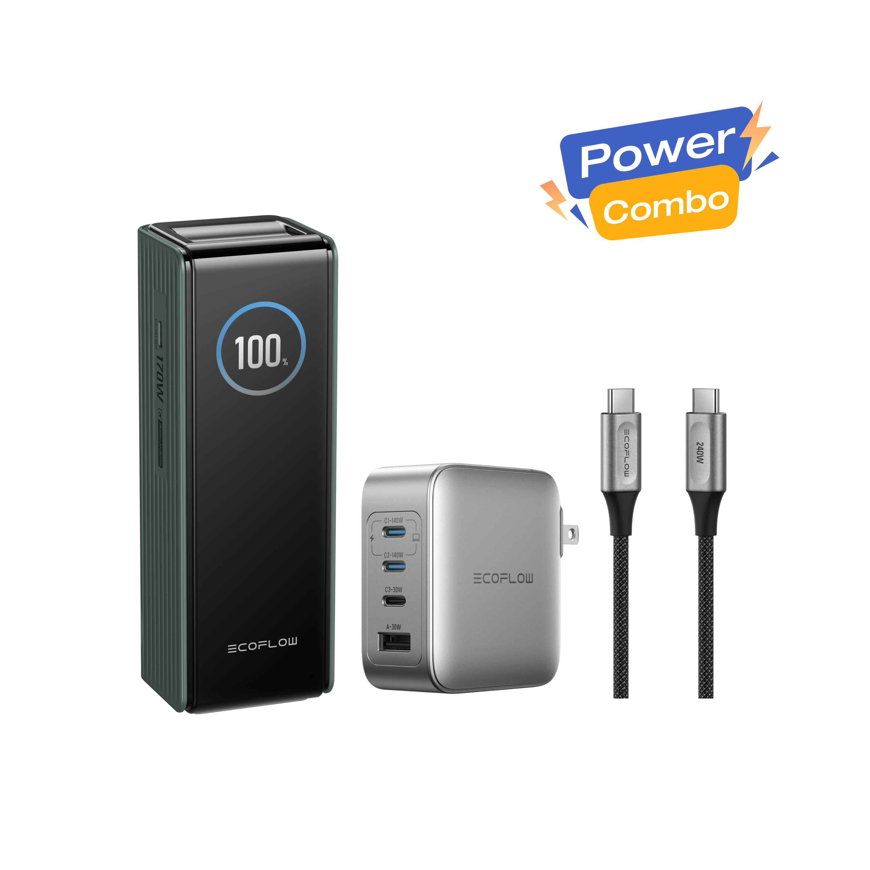 EcoFlow RAPID Power Bank (25,000mAh, 170W) + 140W Charger + 240W Cable