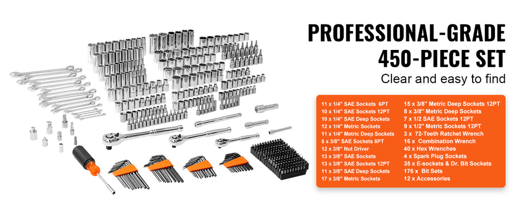 VEVOR 450-Piece Mechanics Tool Set and Socket Set with Storage Case — detail image 2
