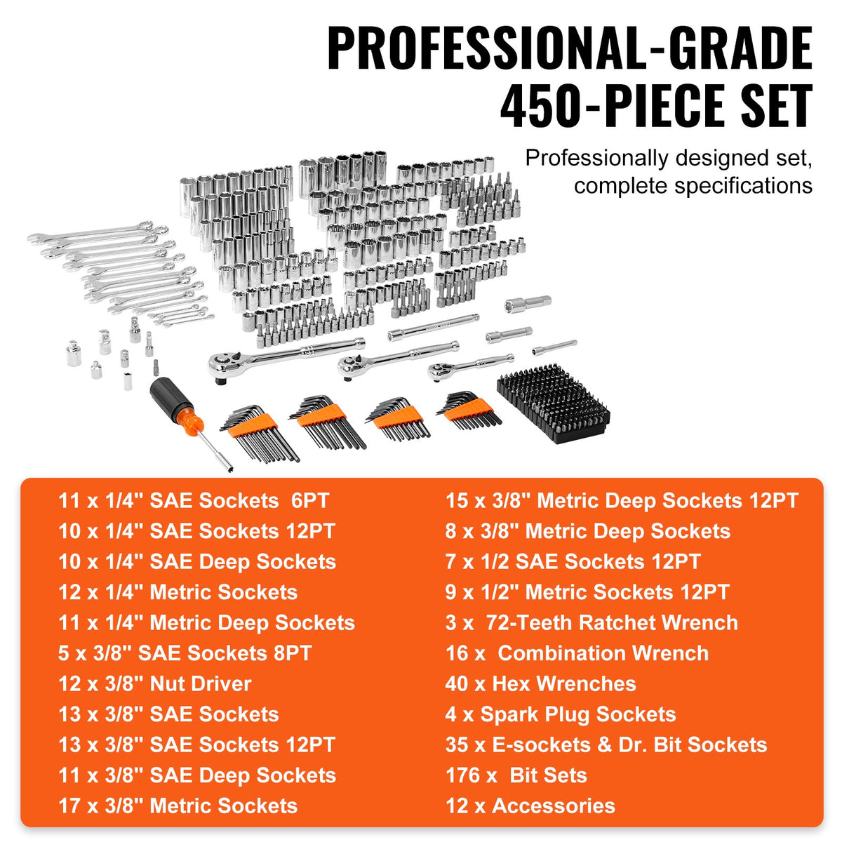 VEVOR 450-Piece Mechanics Tool Set and Socket Set with Storage Case — product view 3