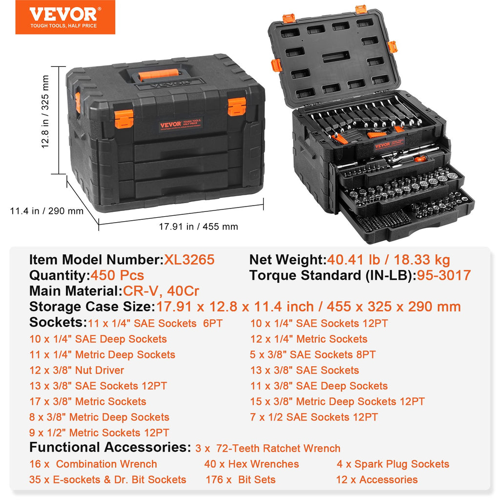 VEVOR 450-Piece Mechanics Tool Set and Socket Set with Storage Case — product view 7